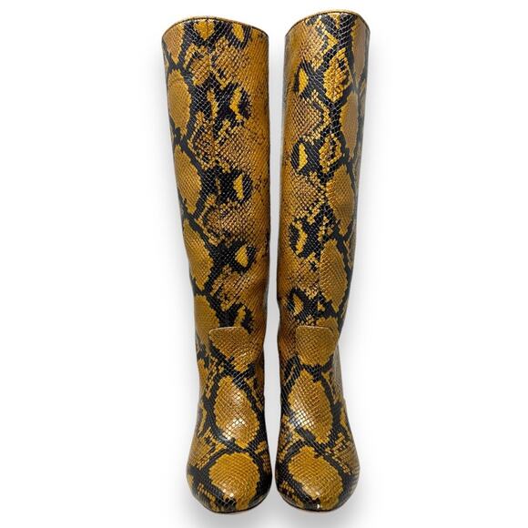 Loeffler Randall Goldy Leather Golden Tall Heeled Boot Snake Python Embossed 5 - Picture 2 of 13